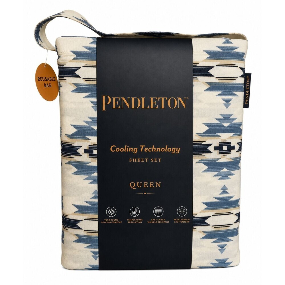 Pendleton Queen Size Sheet Set Cooling Technology Moonlit Mesa Blue Aztec